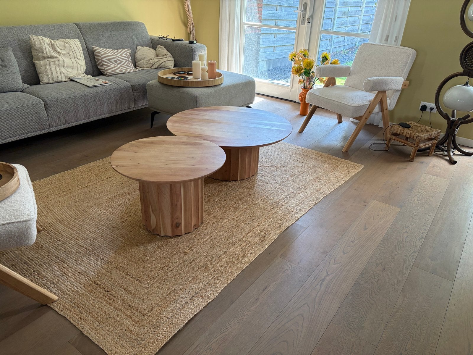 Set van 2 Tower Living Crotone salontafels, massief acaciaho, Rond, Zo goed als nieuw, Minder dan 50 cm, Overige houtsoorten