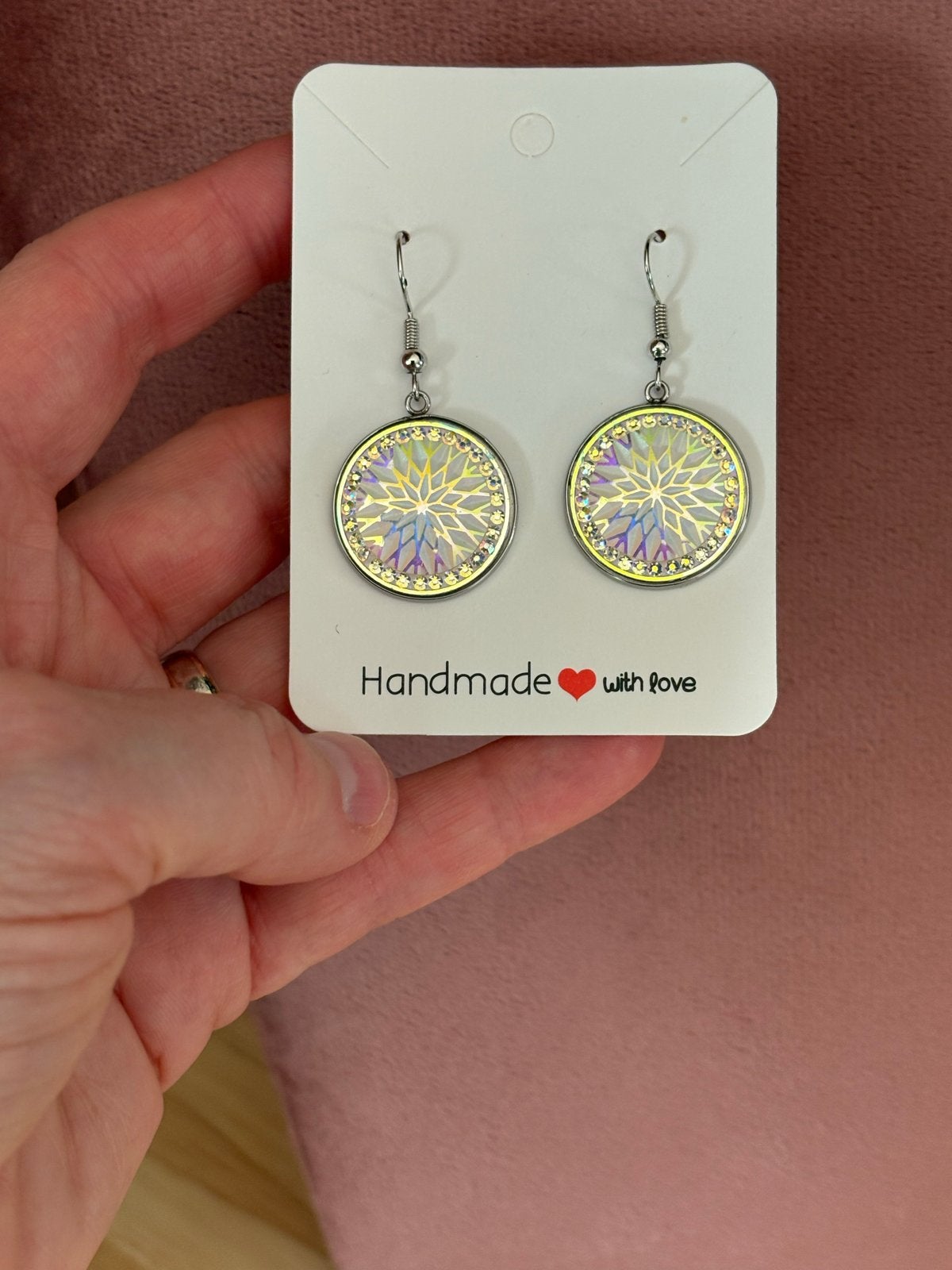 Sparky 20mm witte mandala stijl hanger oorbellen, Overige materialen, Hangers, Wit, Nieuw