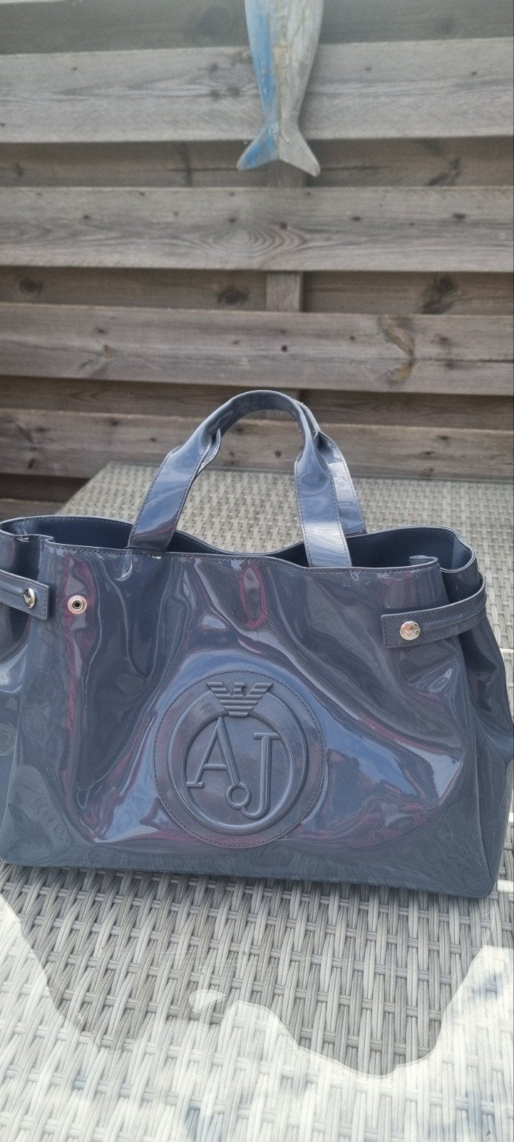 armani jeans shopper  tas blauw lak, Ophalen of Verzenden, Zo goed als nieuw, Blauw, 30 cm of meer