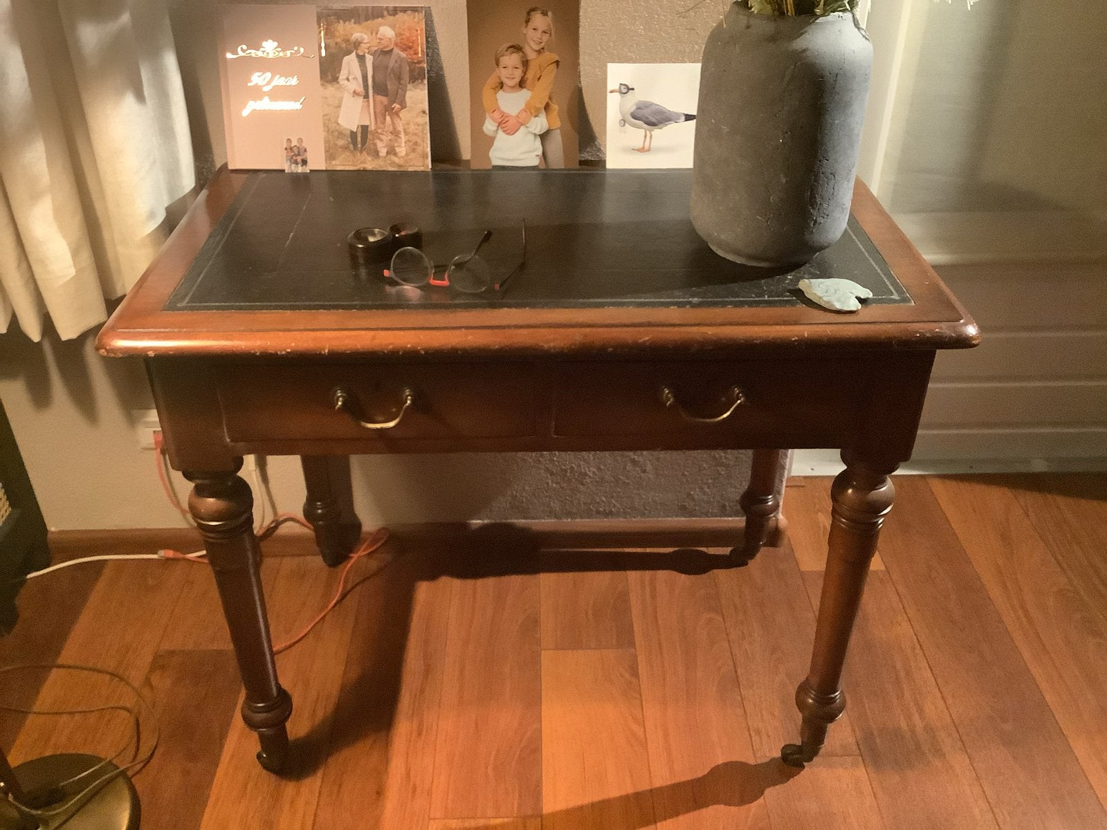Antiek Engels Mahonie Bureau met Leren Blad, Ophalen of Verzenden