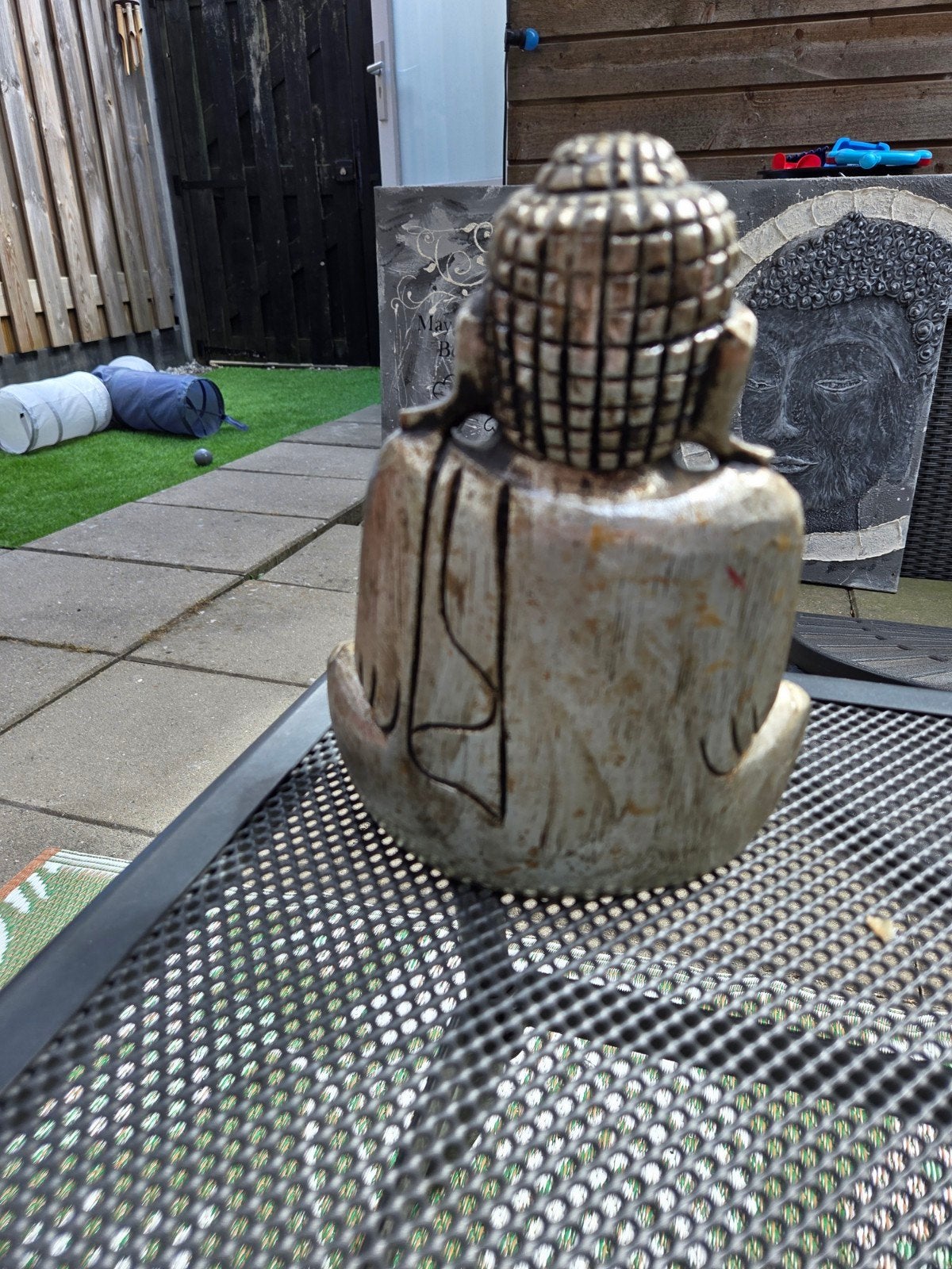 Boeddha beeld, zittend, houtsnijwerk, Gebruikt, Ophalen of Verzenden, Handgemaakt, Hout
