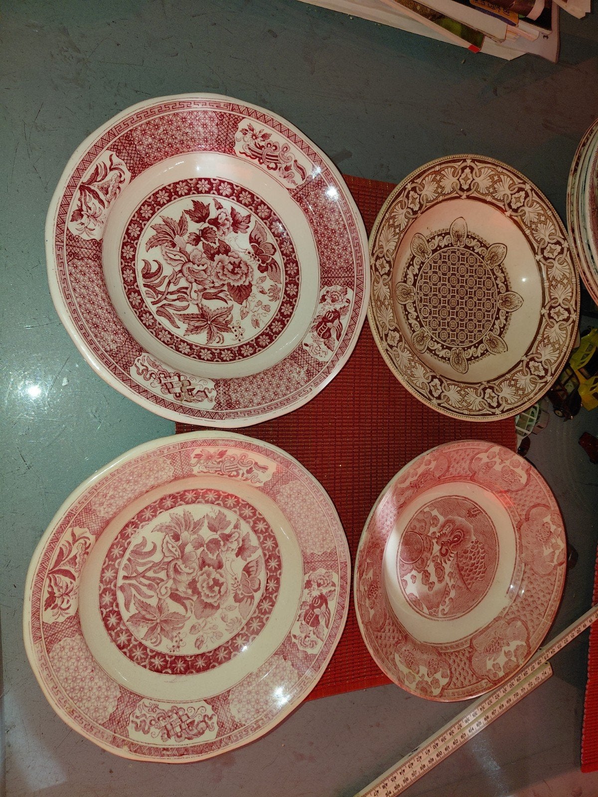 4 Antieke Borden - 24,5 cm - Diverse Decors, Antiek en Kunst, Ophalen of Verzenden
