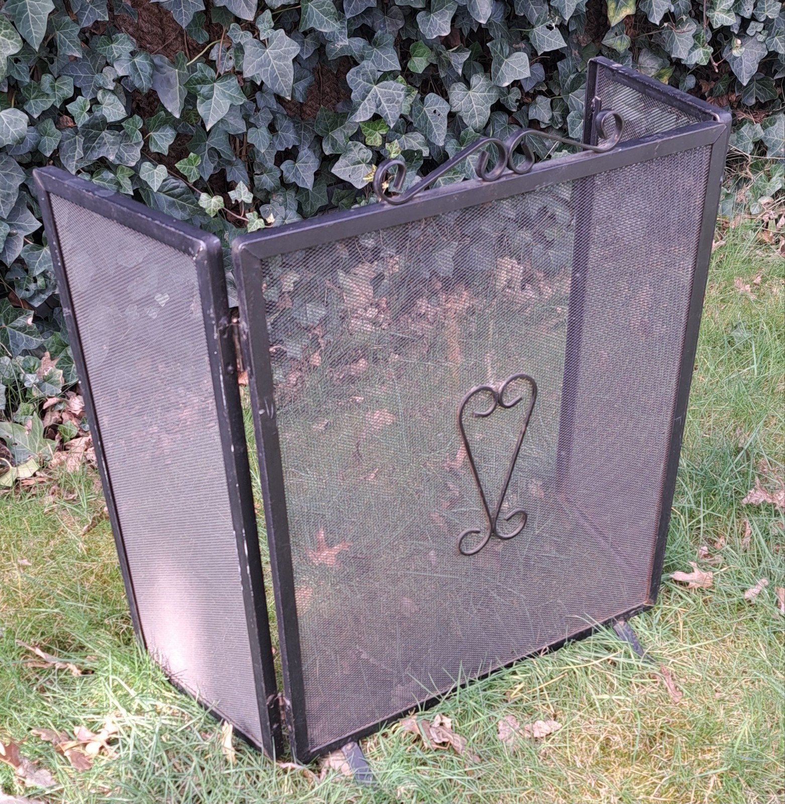 Brocante zwart metalen haardscherm 3 luik zwaar stevig, Ophalen