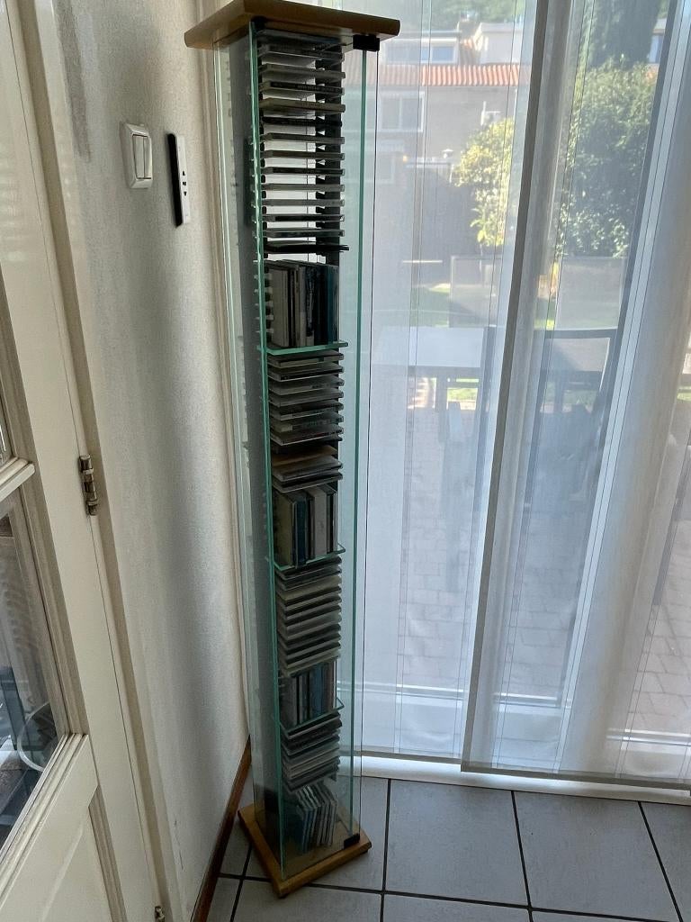 Stijlvol Glazen CD-meubel/CD-toren, Huis en Inrichting, Ophalen, Gebruikt, Glas, 25 tot 75 discs