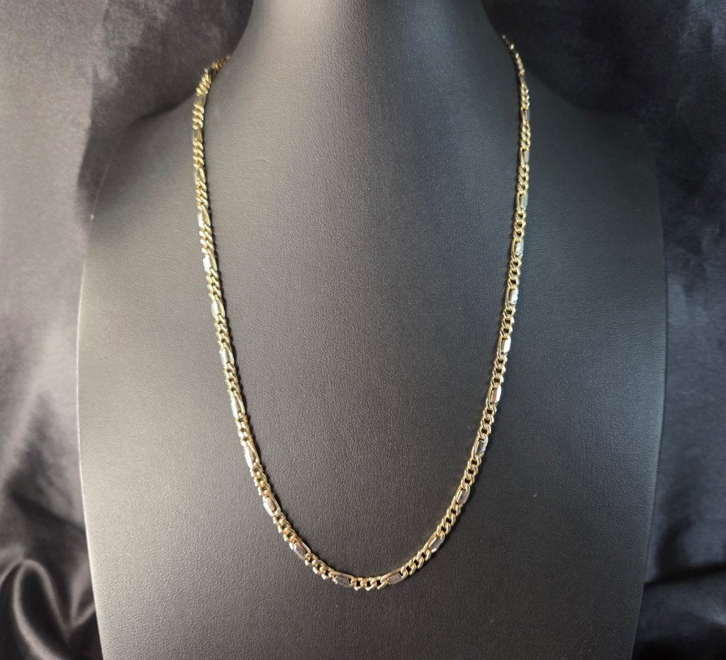 Gouden bi-color gourmetschakel ketting en plaatjes. 2026/697, ., Ophalen of Verzenden, Zo goed als nieuw, .