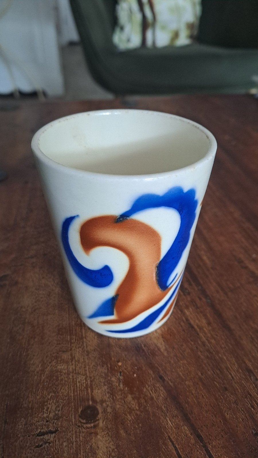 Vintage Maastricht melkbeker met blauw/bruin decor, Ophalen of Verzenden