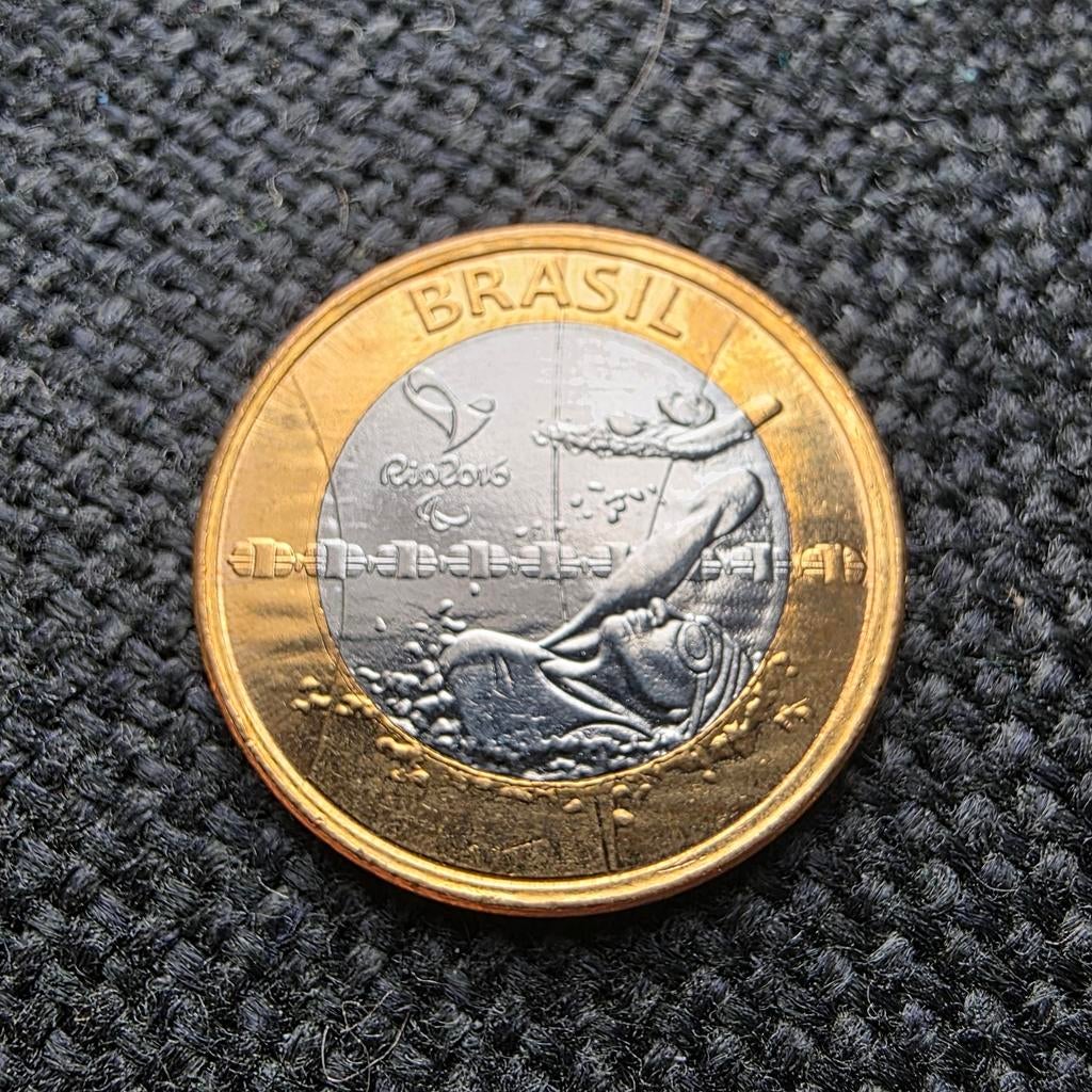 Brazilië 1 Real 2016 Paralympische Spelen Zwemmen Munt, Ophalen of Verzenden, Zuid-Amerika, Losse munt
