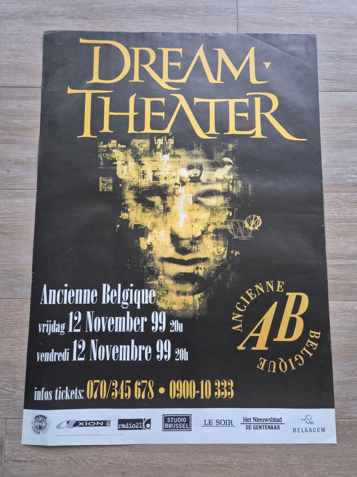 Dream Theater Concert Poster Ancienne Belgique 1999, Ophalen of Verzenden, Zo goed als nieuw, Rechthoekig Staand, Muziek