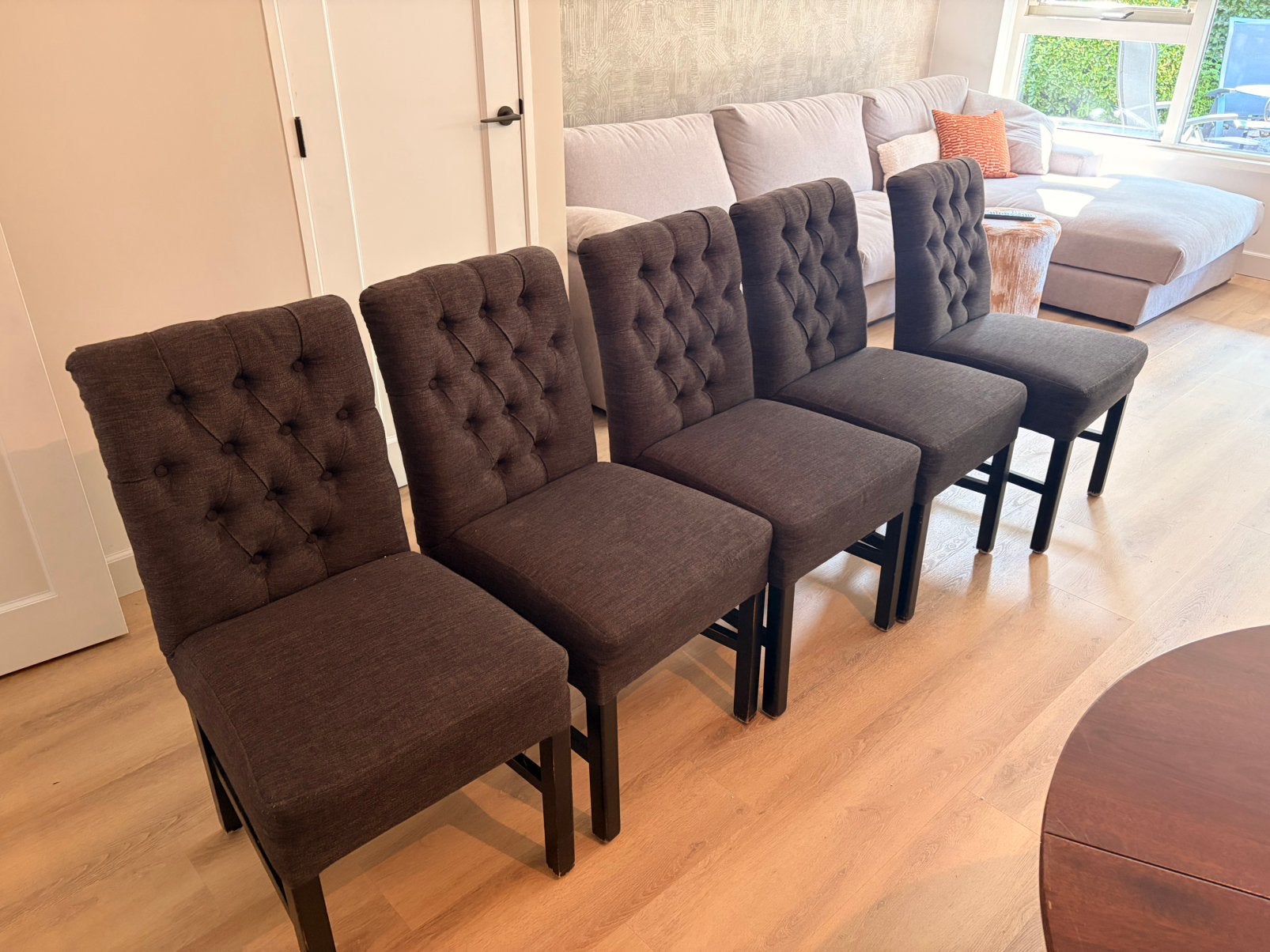 5 Donkergrijze eetkamerstoelen, Ophalen, Zo goed als nieuw, Grijs, Vijf, Zes of meer stoelen