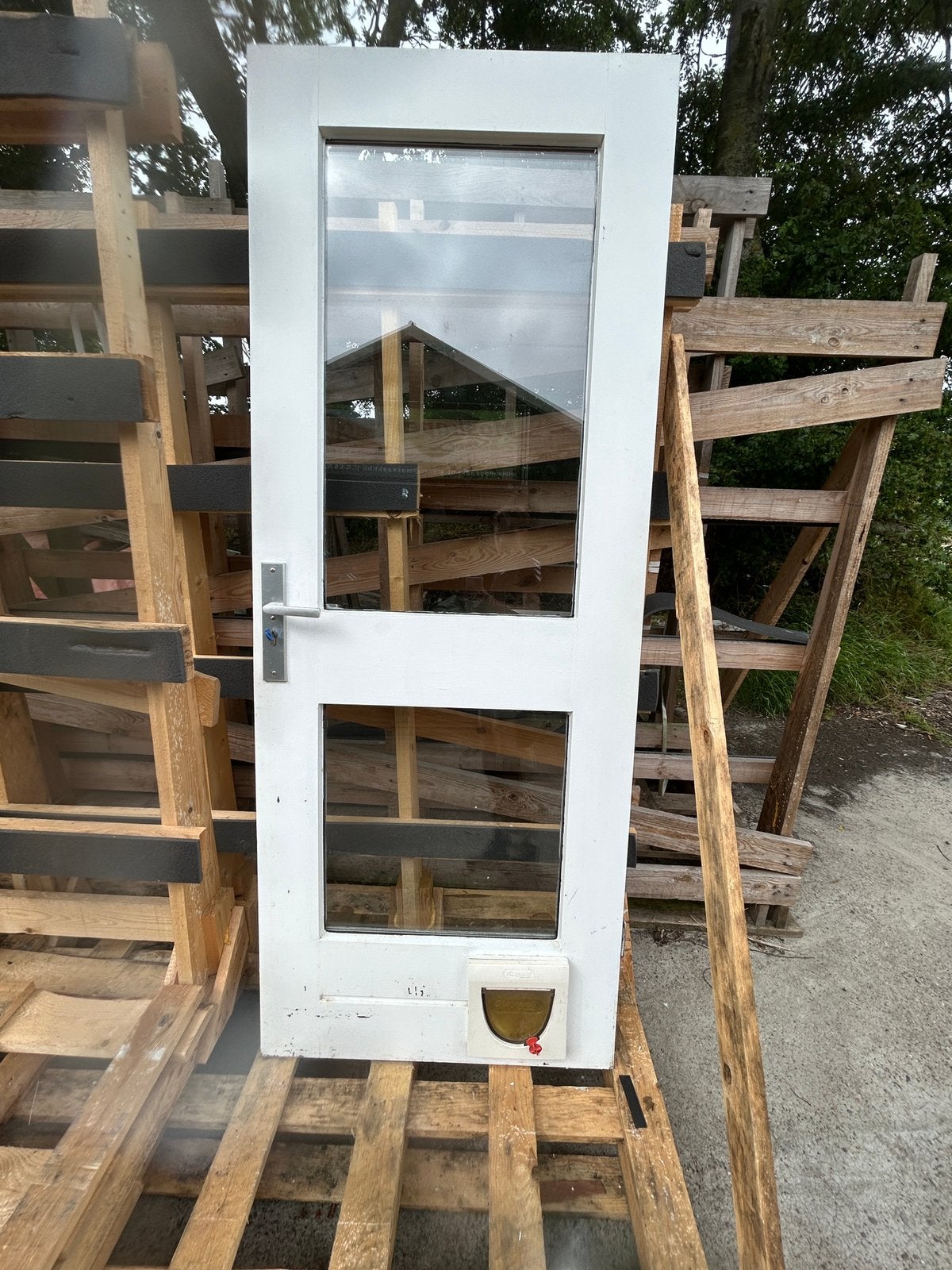 Witte buitendeur, Gebruikt, Overige typen, 150 tot 225 cm, Inclusief glas