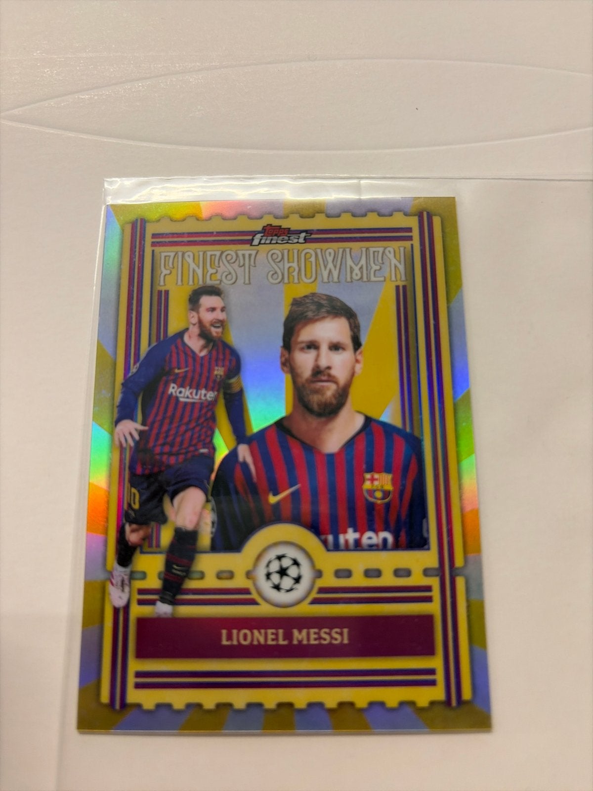 Lionel Messi Topps Finest Showmen Voetbal Kaart, Ophalen of Verzenden, Zo goed als nieuw, Buitenlandse clubs, Spelerskaart