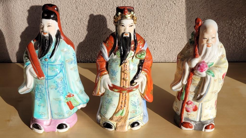 Set van 3 Chinese Fu Lu Shou beeldjes,, Ophalen of Verzenden, Zo goed als nieuw, Religie