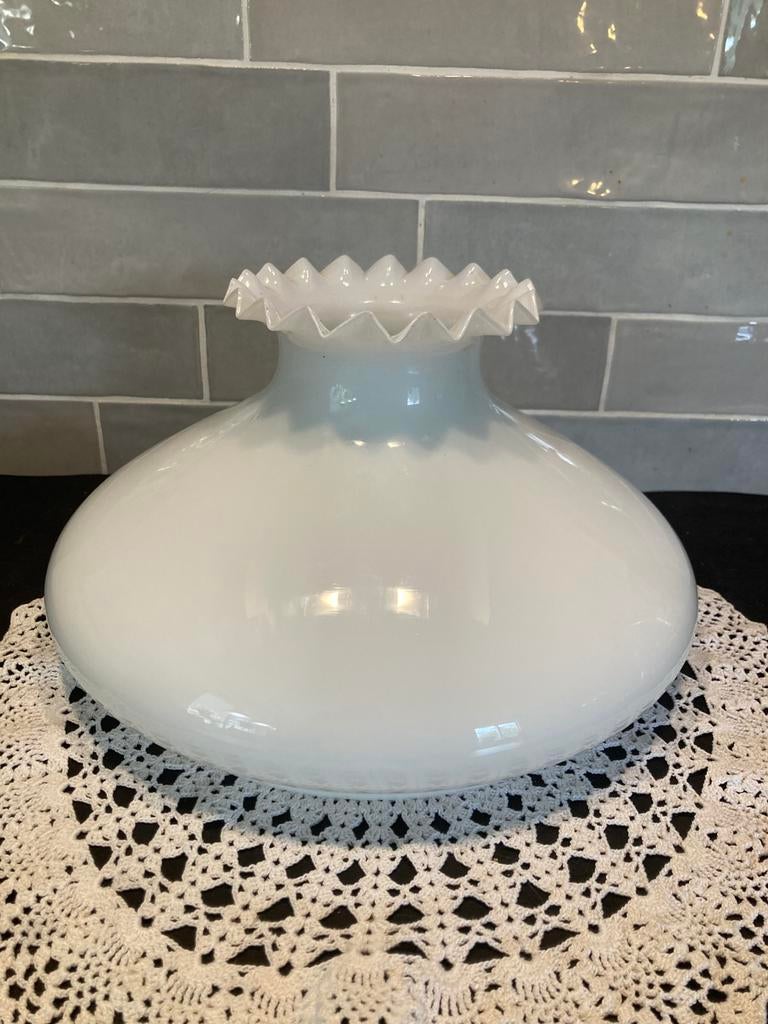 Vintage glazen lampenkap, opaline wit (110526), Wit, Rond, Ophalen of Verzenden, Zo goed als nieuw