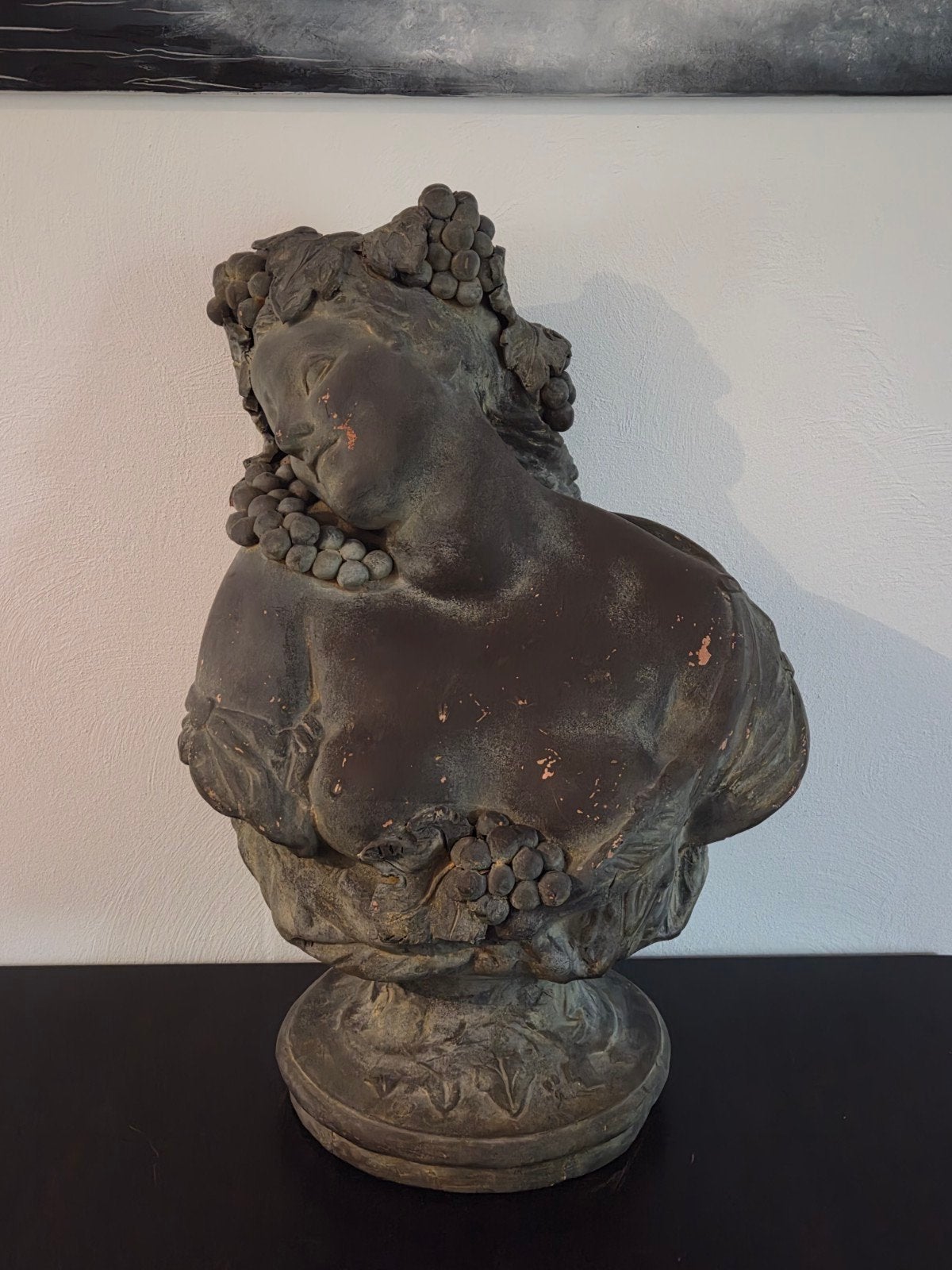 Antieke Terracotta Buste van Bacchante met Druiven, Ophalen, Buste, Handgemaakt, 20 - 50 cm