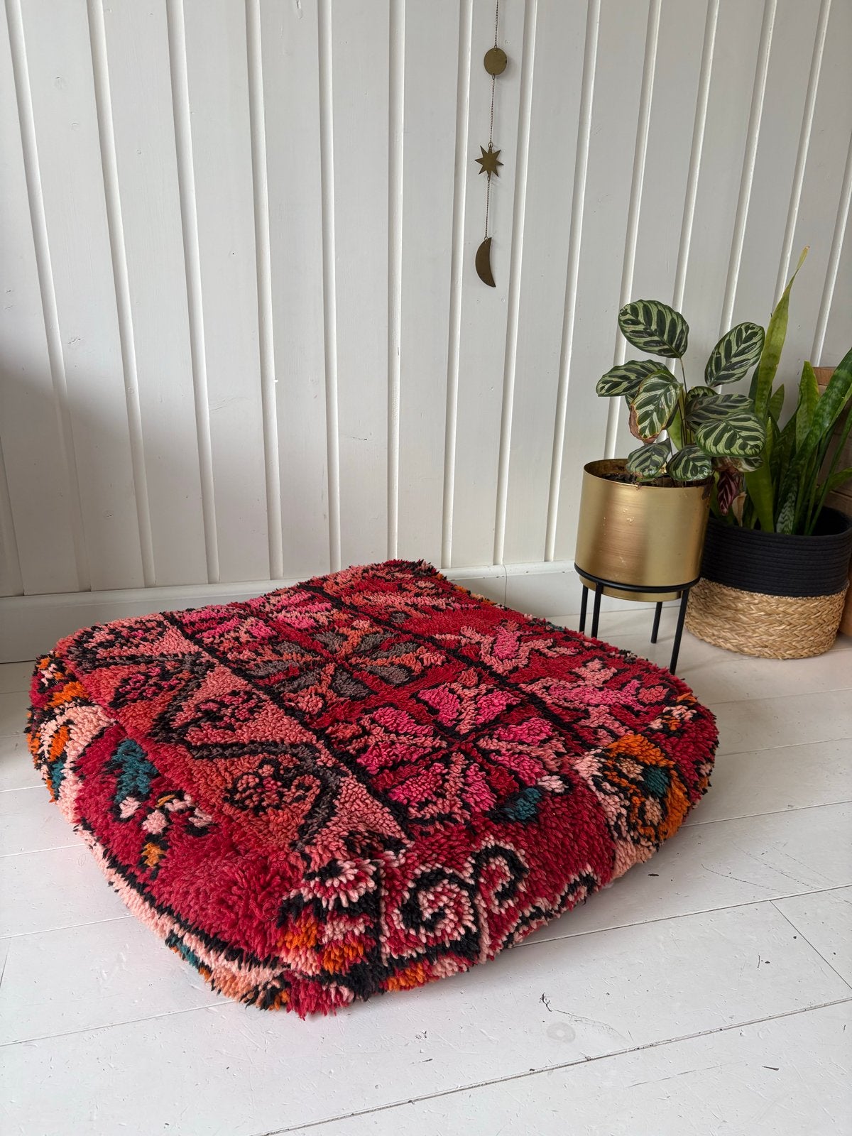 Marokkaanse Poef - Rood/Roze met Patroon - Poufs&Pillows, Ophalen, Marokkaans, Zo goed als nieuw, Stof