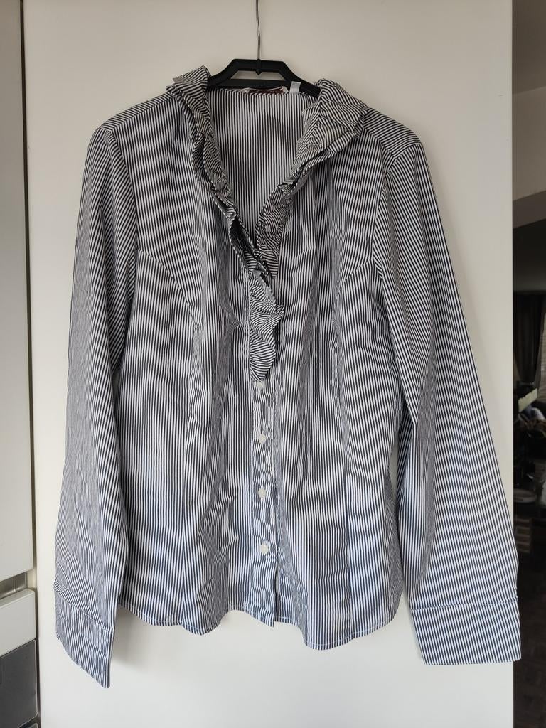 Julien Le Roy gestreepte blouse maat 42 met dubbele kraag, Wit, Maat 42/44 (L), Ophalen of Verzenden, Zo goed als nieuw
