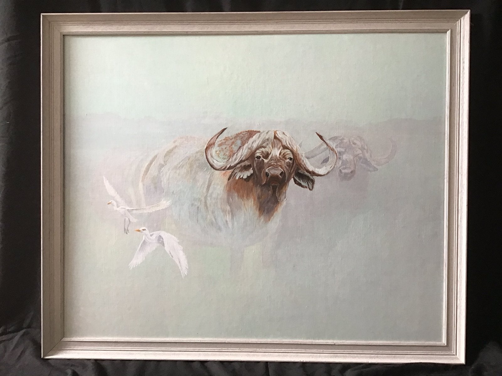 Buffels in de mist. Acrylverf 95x77 cm, Antiek en Kunst, Ophalen