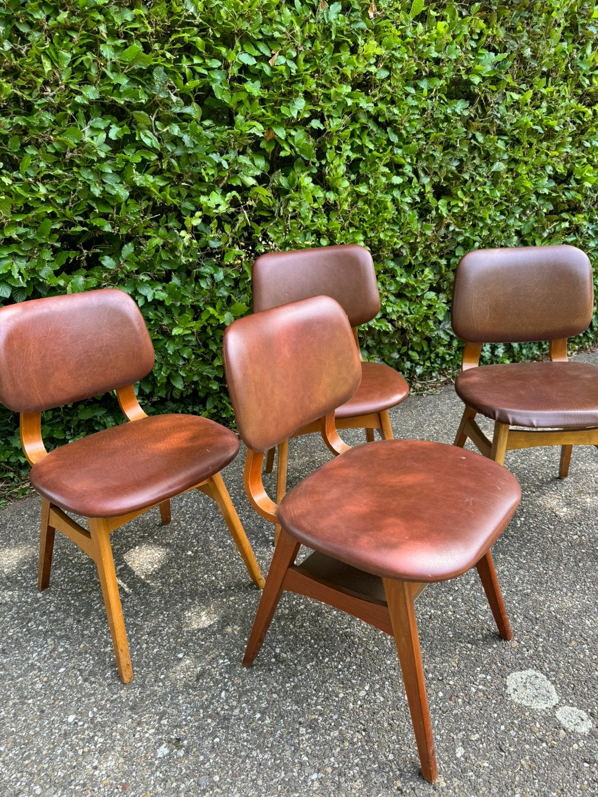 4 eetkamerstoelen vintage skai jaren 60 SETPRIJS, Huis en Inrichting, Stoelen, Ophalen, Gebruikt, Bruin, Vier