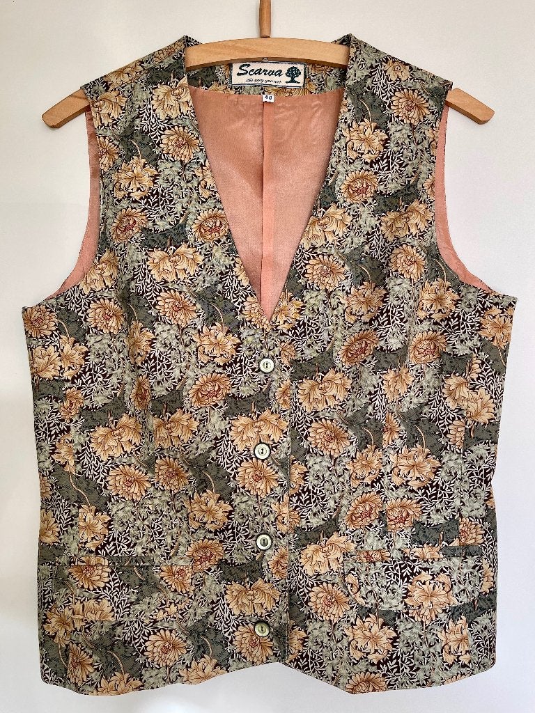 groen-bruin gebloemd gilet van katoen van Scarva, Maat 38/40 (M), Bruin, Scarva, Nieuw