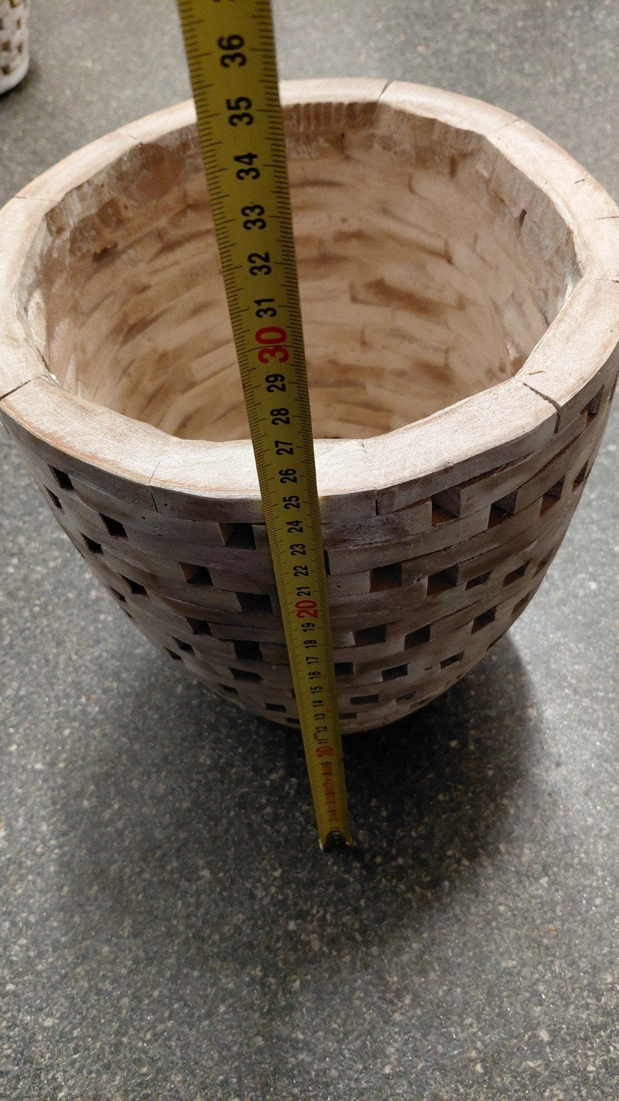 Houten design bloempot - H 25 cm, B 19 cm, Ophalen, Gebruikt, Rond, Balkon