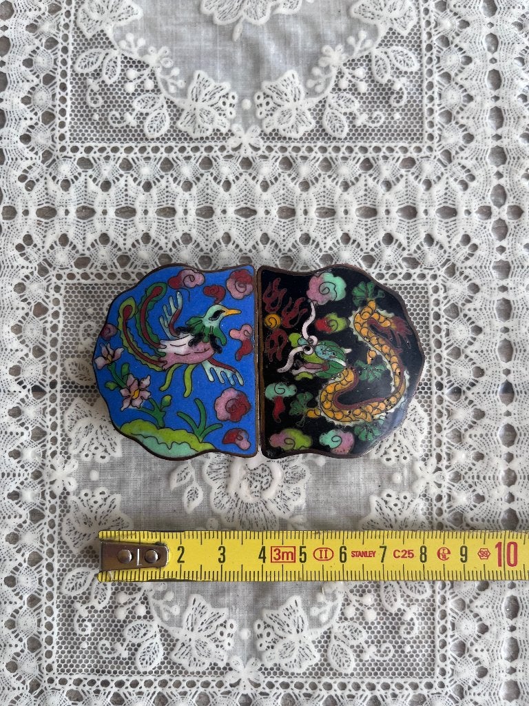Brocante cloisonnée gesp draak en fenix chinees, Antiek en Kunst, Ophalen of Verzenden