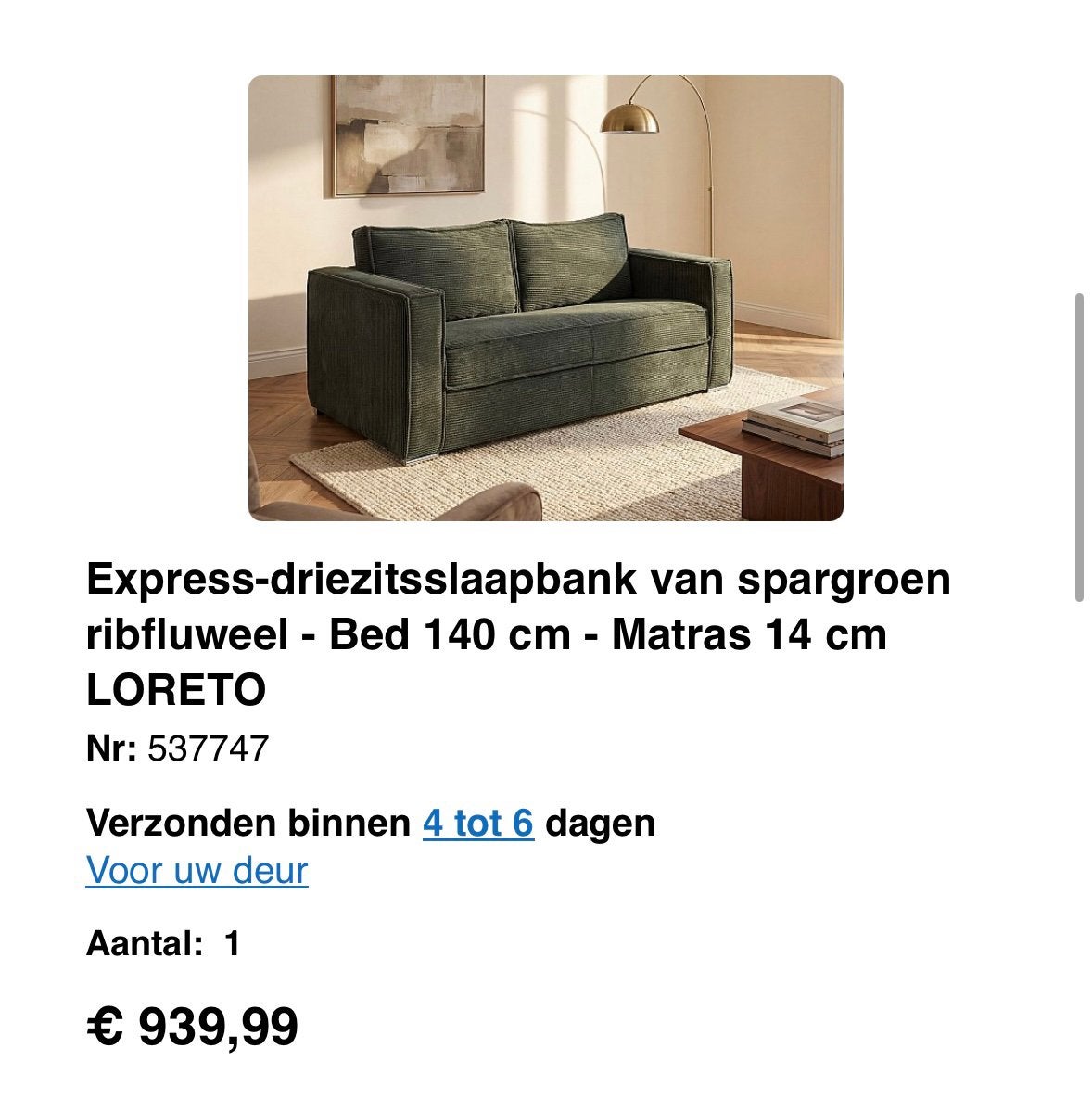 Nieuwe slaapbank, nog in verpakking, Ophalen, Zo goed als nieuw, Tweepersoons, 140 cm