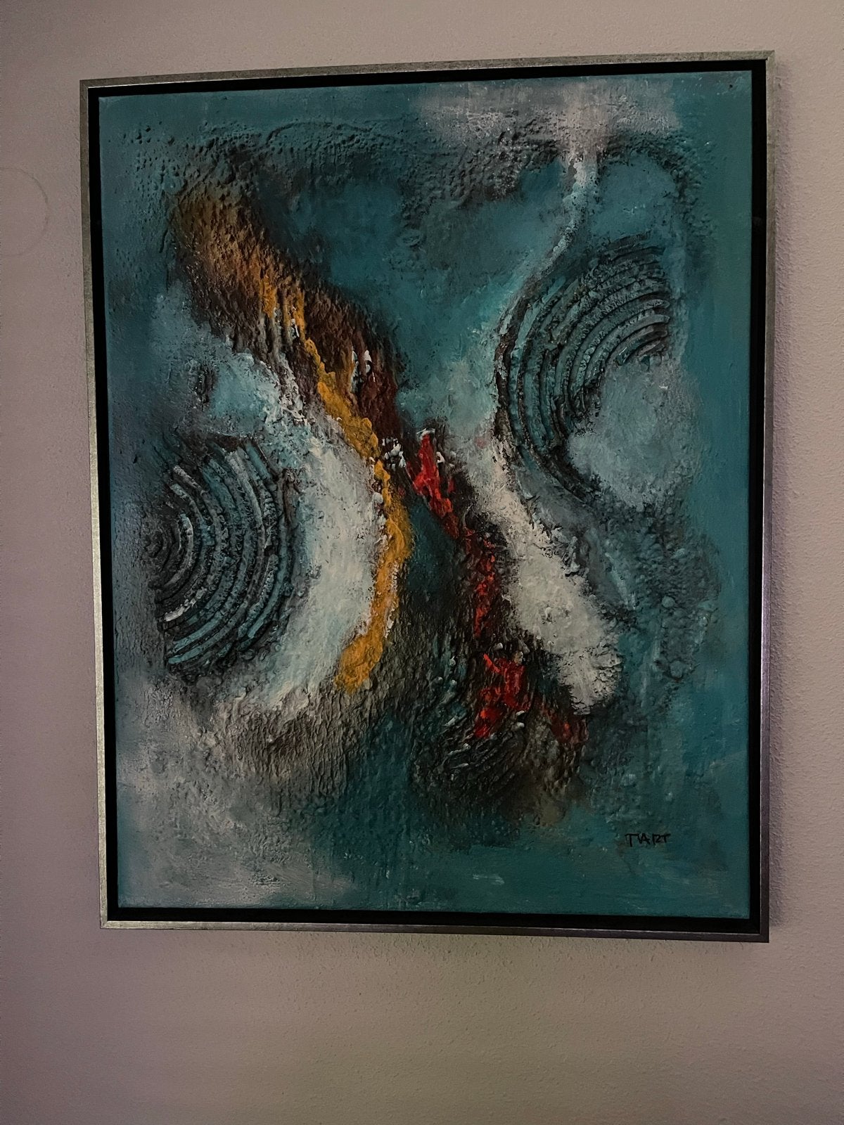 Abstract Schilderij in Blauw en Goud met Textuur, Ophalen