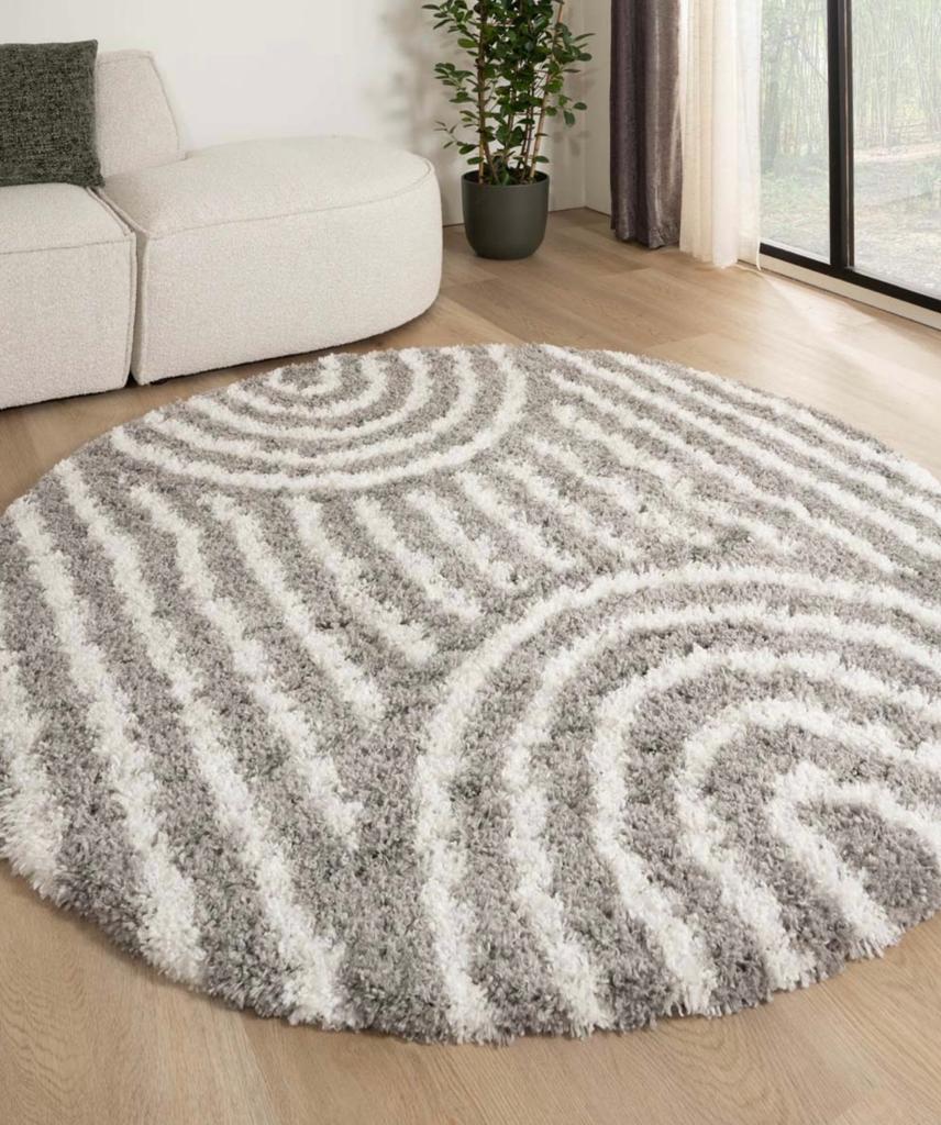 Rond vloerkleed scandinavisch cozy arch wit grijs 300cm, Ophalen, Wit, Rond, Zo goed als nieuw