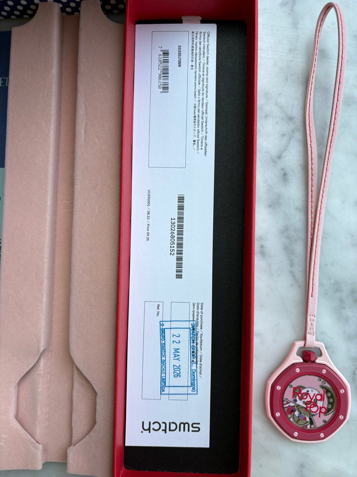 Rep. Swatch x Audemars Piguet Royal Pop Otto Rosso, Sieraden, Tassen en Uiterlijk, Horloges | Dames, Leer, Swatch, Nieuw, Ophalen of Verzenden