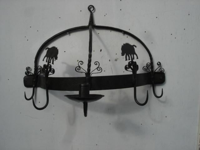 brocante Smeedijzeren Wand-wildkroon met kandelaar
