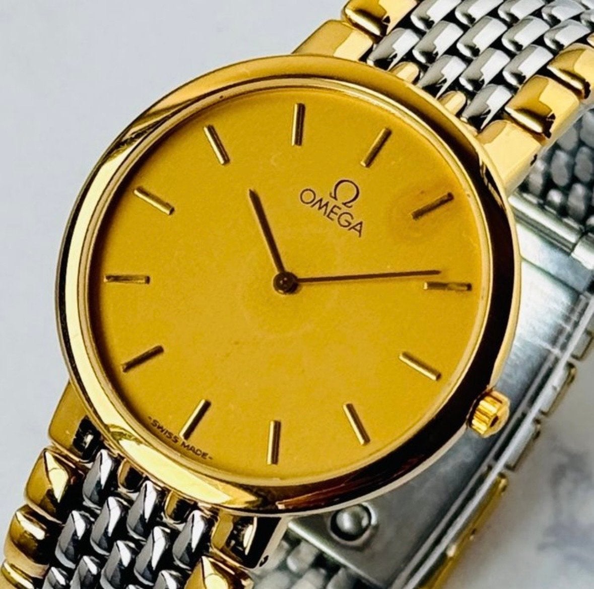 Omega De Ville Quartz Horloge Goud/Zilver, Ophalen, Staal, Gebruikt, Staal