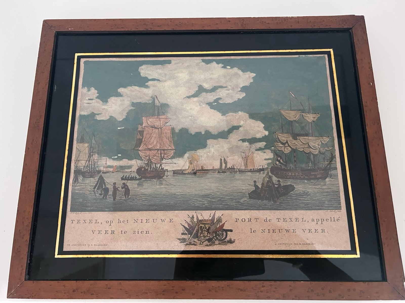 2 Antieke prenten (Texel op het nieuwe veer), Antiek en Kunst, Ophalen, Handgekleurd, 1800 - 1899, Ets