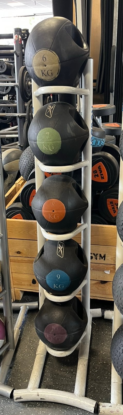 5 x reebok grip bal ballen incl rek, Sport en Fitness, Fitnessmaterialen, Ophalen, Gebruikt, Ballen met, Rek