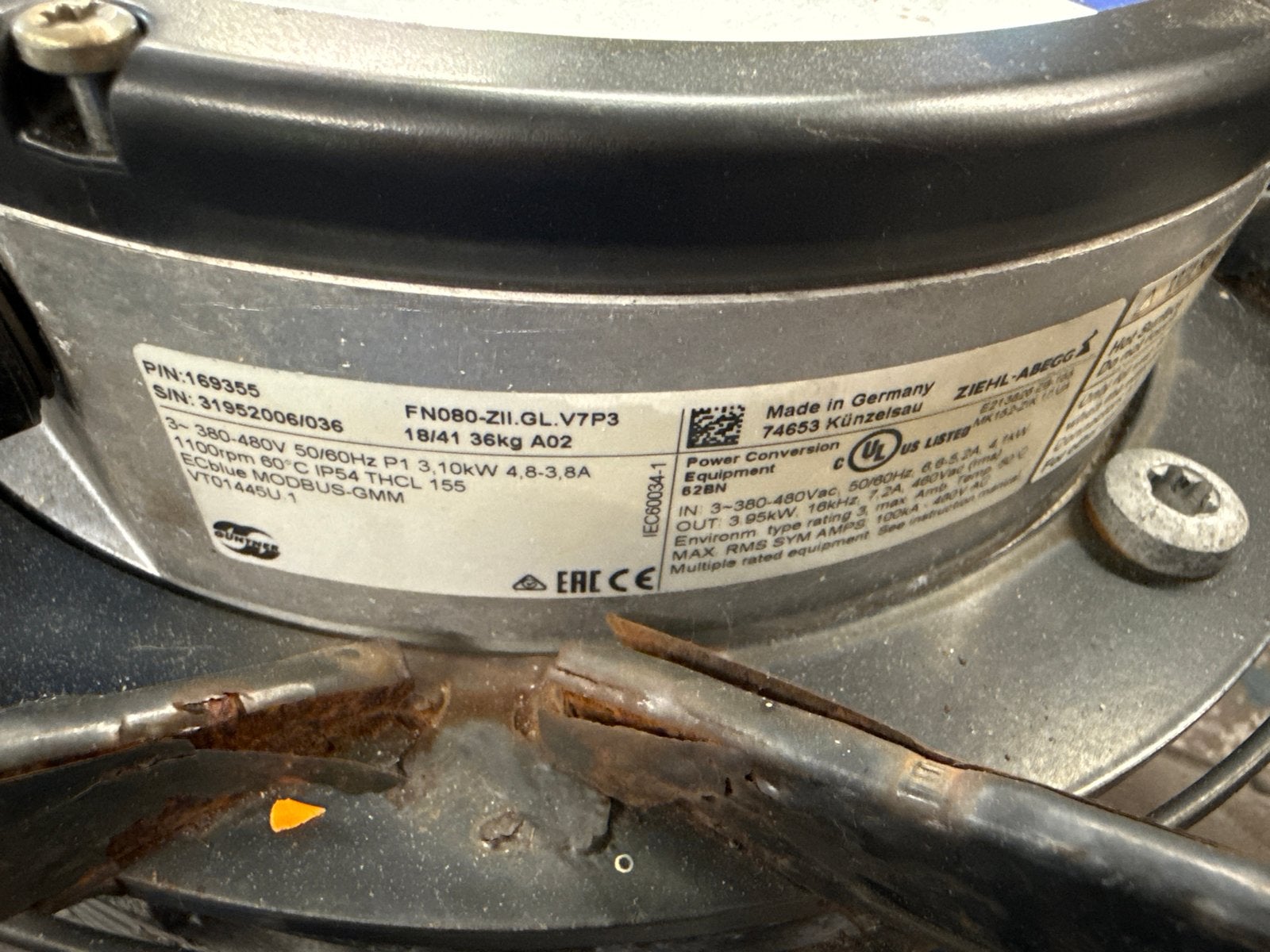 Ziehl-Abegg Ventilator met Inwendige Regelaar en GMM, Doe-het-zelf en Verbouw, Ventilatie en Afzuiging, Ophalen, Gebruikt, Ventilator