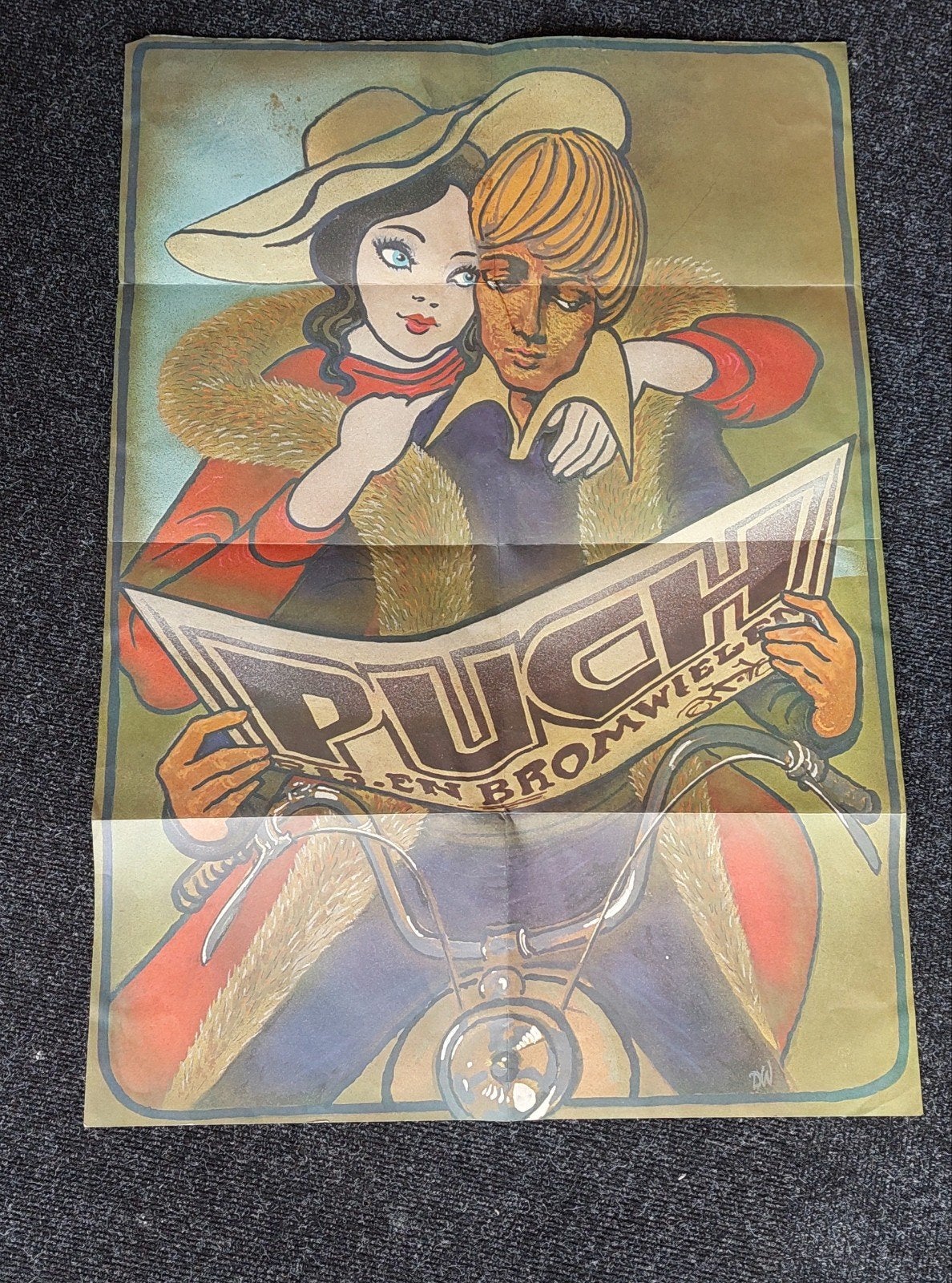 Vintage Puch Bromfiets Poster - Zeldzaam verzamelobject, Gebruikt, Rechthoekig Liggend, Ophalen of Verzenden, A1 t/m A3