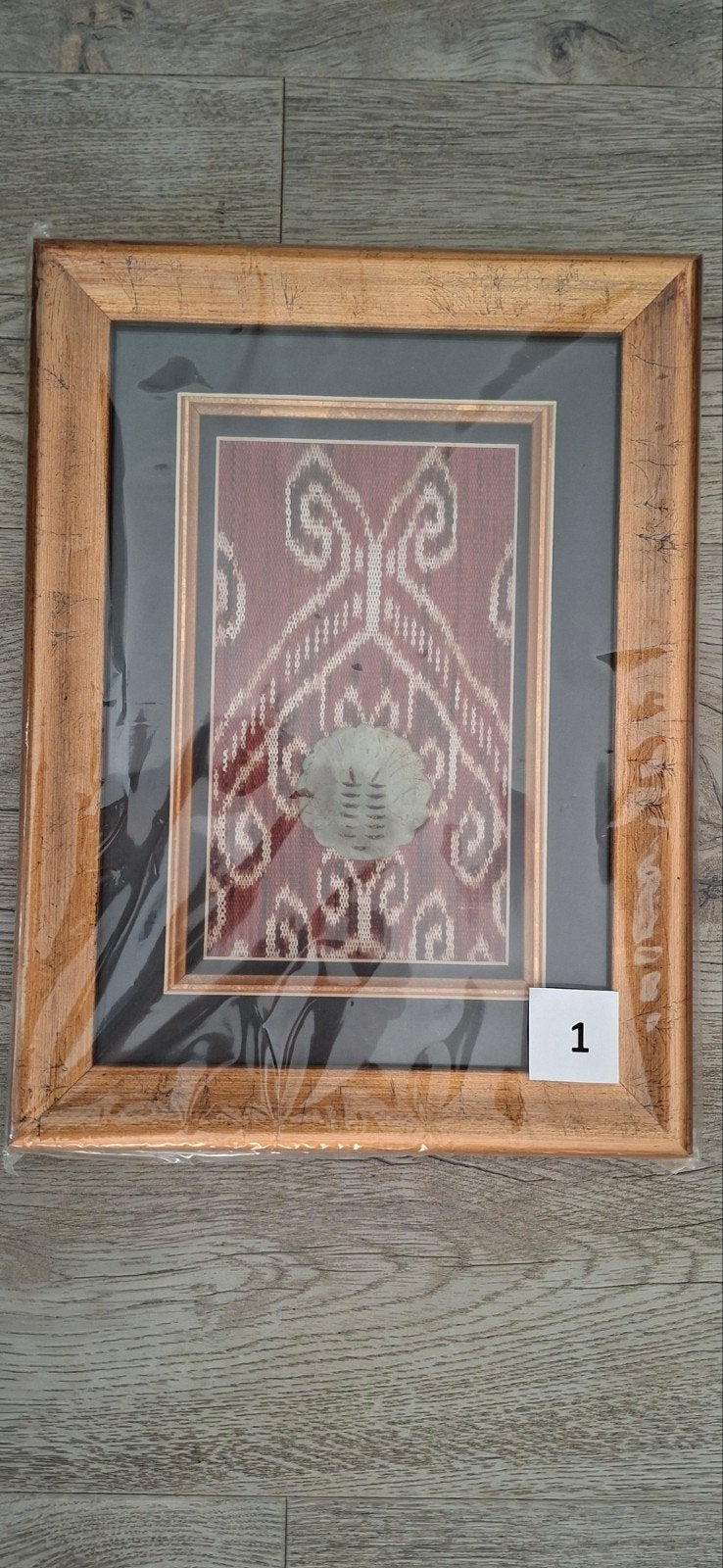 6 schilderijtjes met IKAT/BATIK stof en steen, Boho, Ophalen, Nieuw, Decoratieobject