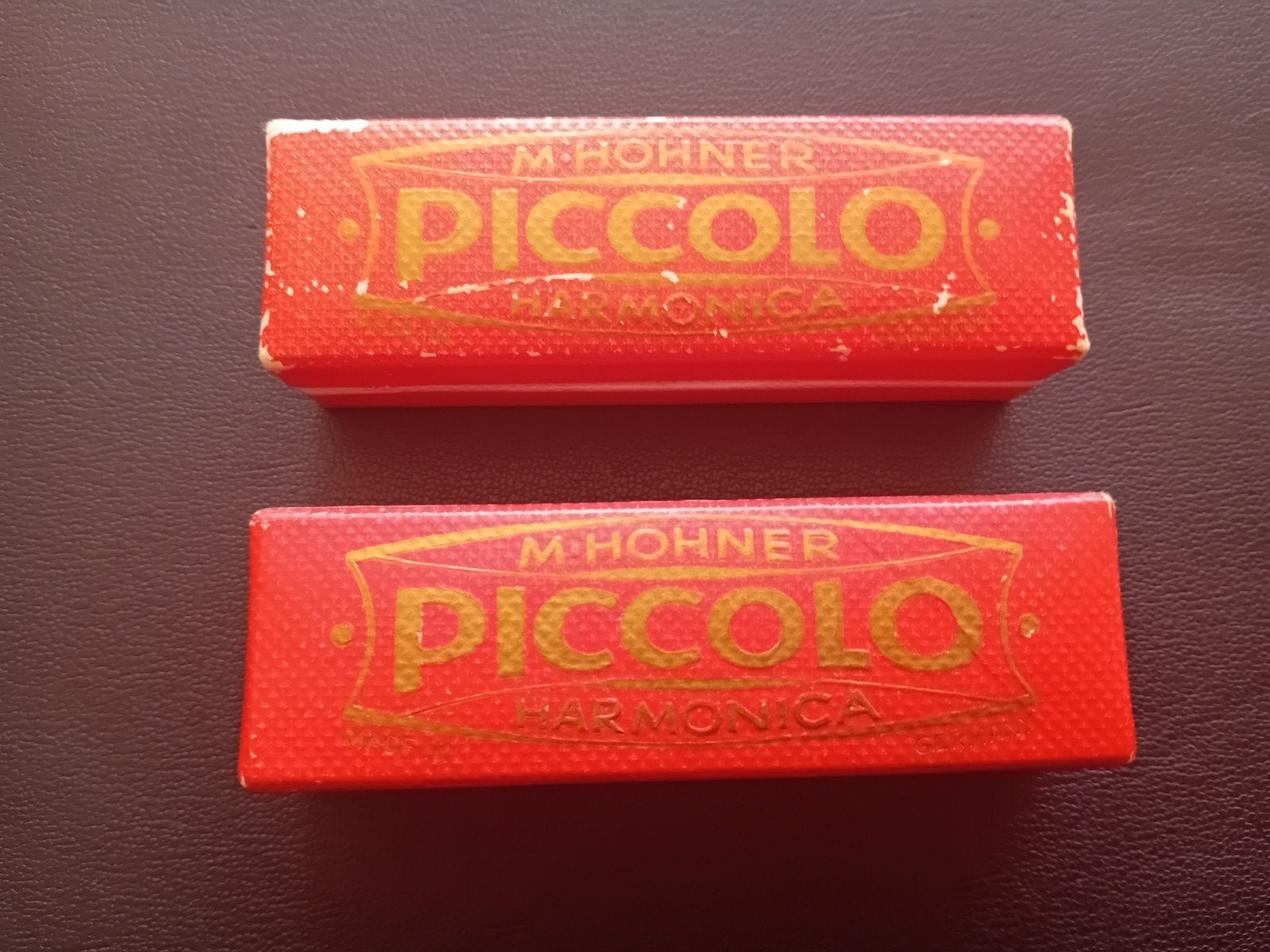 2x M. Hohner Piccolo mondharmonica's met originele doosjes, Gebruikt, C-mondharmonica, Ophalen of Verzenden, Met koffer of doosje