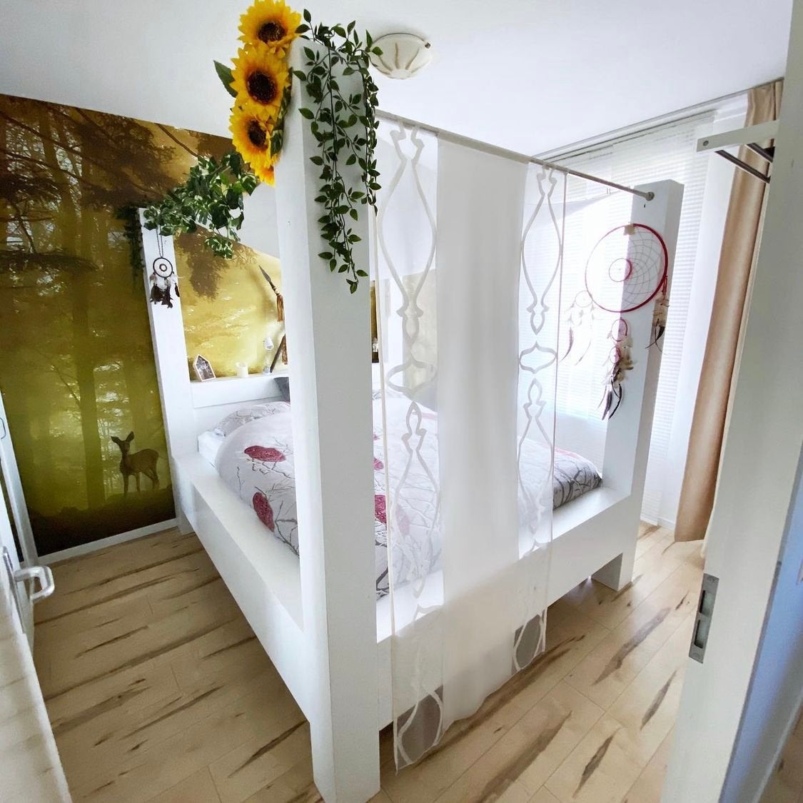 Hemelbed 160 x 200 cm - Wit, Huis en Inrichting, Ophalen, Gebruikt, Wit, Tweepersoons