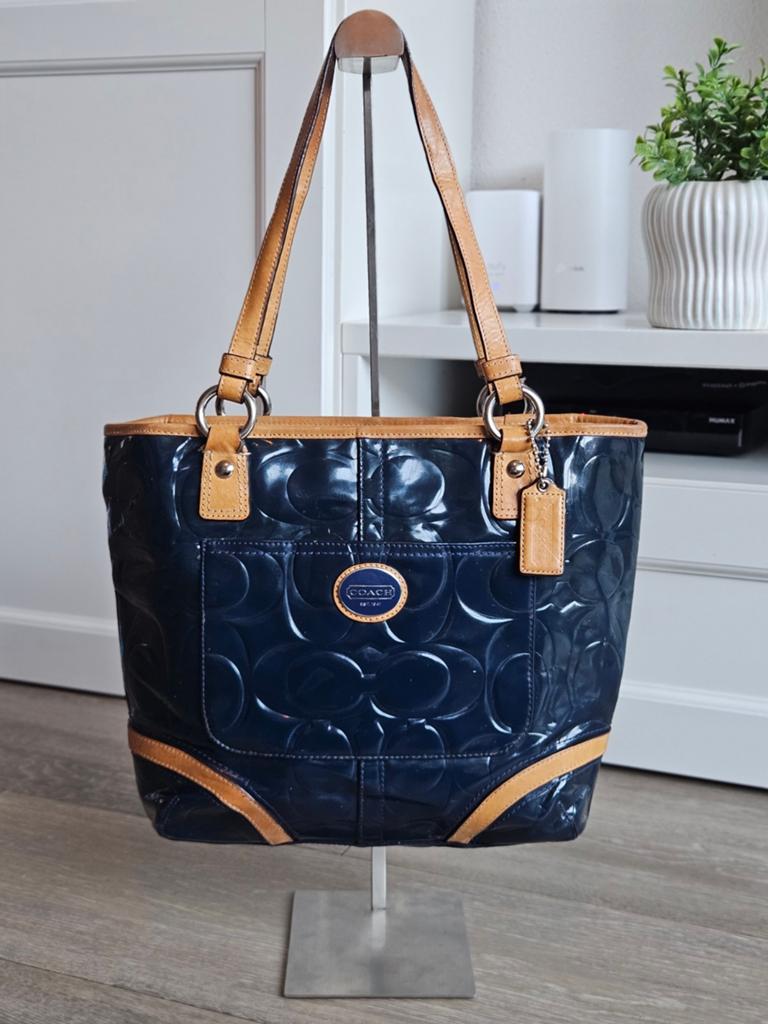 Vintage Coach Peyton shopper lakleer, Ophalen of Verzenden, Gebruikt, Blauw, Handtas