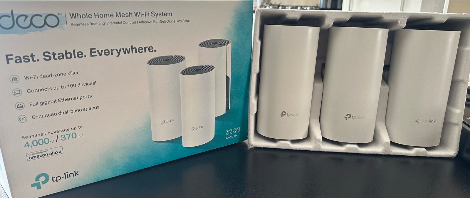 TP-Link Deco M4 Whole Home Mesh Wi-Fi Systeem (3-pack), Computers en Software, Routers en Modems, Ophalen of Verzenden, Zo goed als nieuw