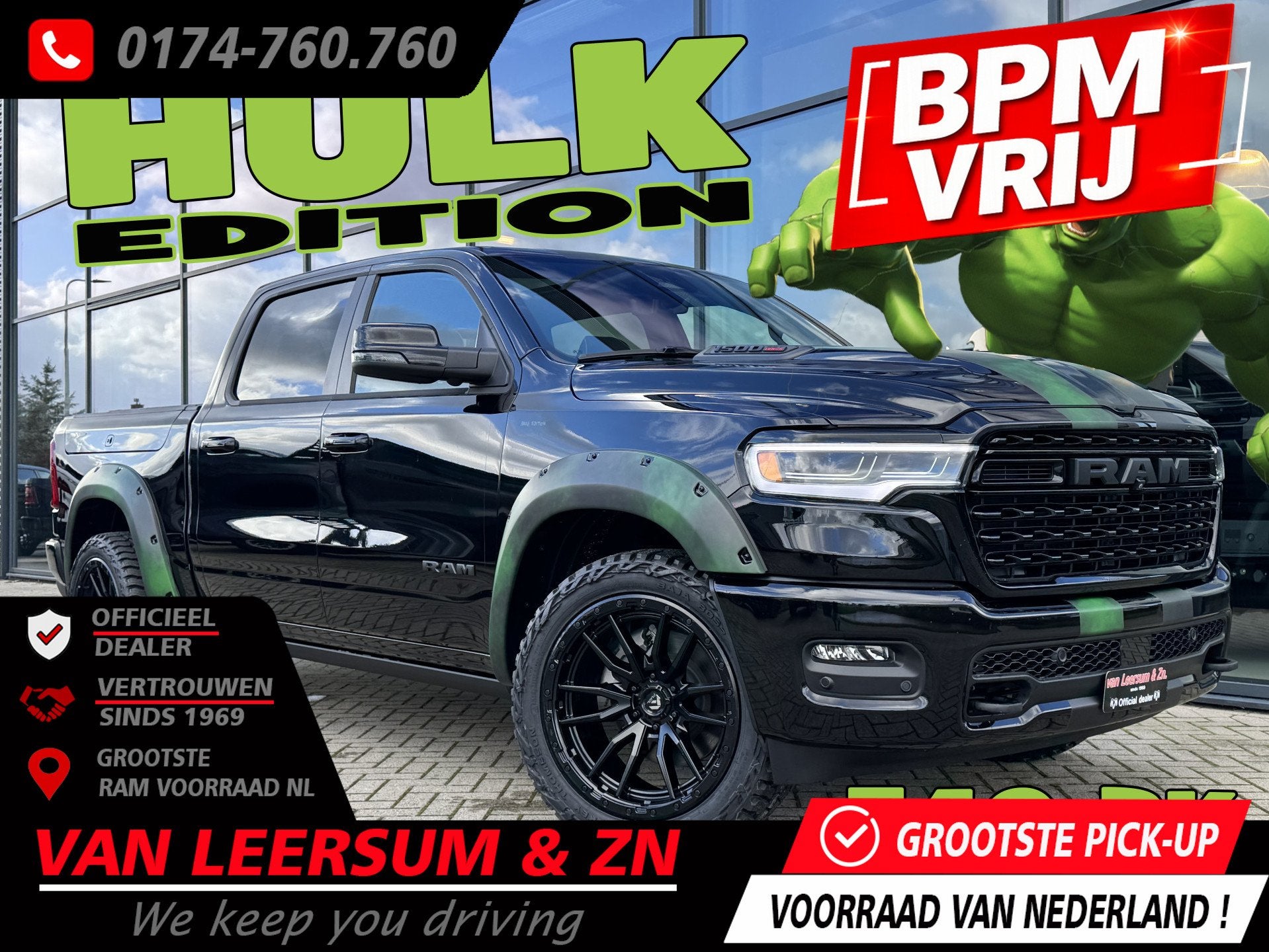 Dodge Ram 1500 Limited HULK Edition 3 jaar garantie | Pano |, Automaat, 3500 kg, Zwart, Zwart