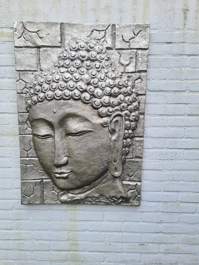 Boeddha wanddecoratie voor binnen en buiten, Ophalen, Met reliëf, Nieuw, Grijs