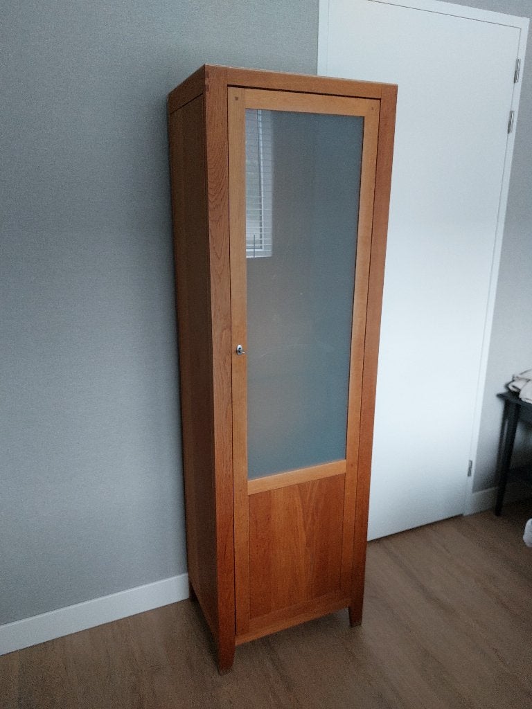 eikenkast  60 cm breed  42 cm diep en 197 cm hoog, Ophalen, Met plank(en), Eikenhout, 50 tot 100 cm