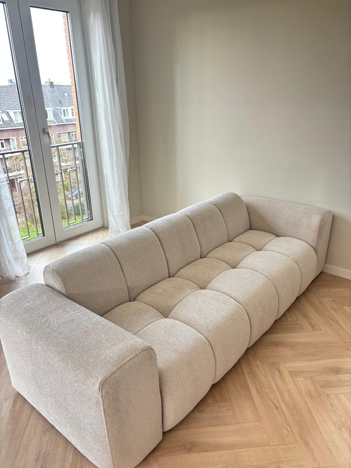 Leen Bakker Beau 3-zits bank beige – zo goed als nieuw, Ophalen of Verzenden, Zo goed als nieuw, 75 tot 100 cm, Stof