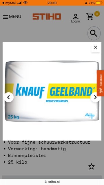 Geelband gips emmer van 5 kg prijs € 2,50., Nieuw, Ophalen of Verzenden, Overige materialen, Overige merken