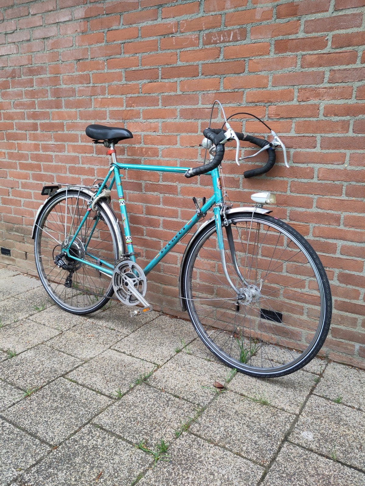 Vintage Peugeot racefiets - Turquoise, Gebruikt, Staal, 57 tot 61 cm, Ophalen
