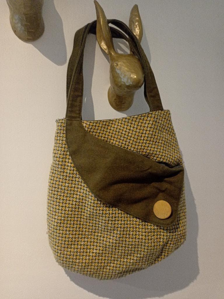 hippe stoffen handtas van Invito te koop, Ophalen of Verzenden, Zo goed als nieuw, Groen, Handtas