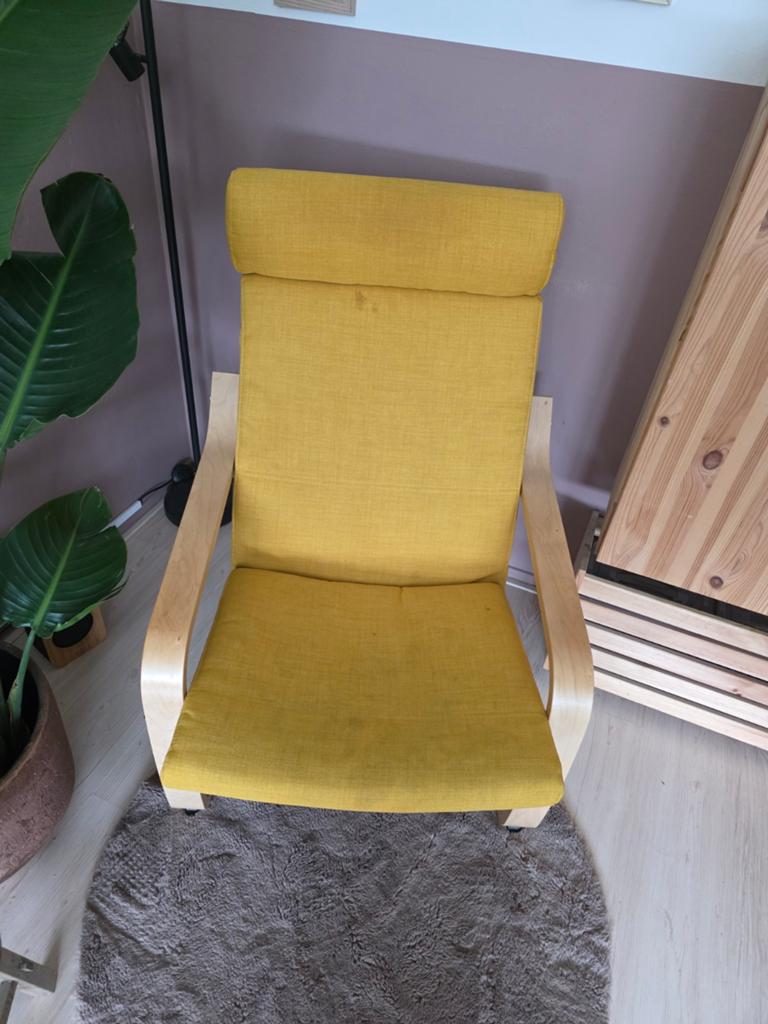 Ikea Poang stoel geel met licht hout, Huis en Inrichting, Fauteuils, Ophalen, Gebruikt, Hout, 50 tot 75 cm
