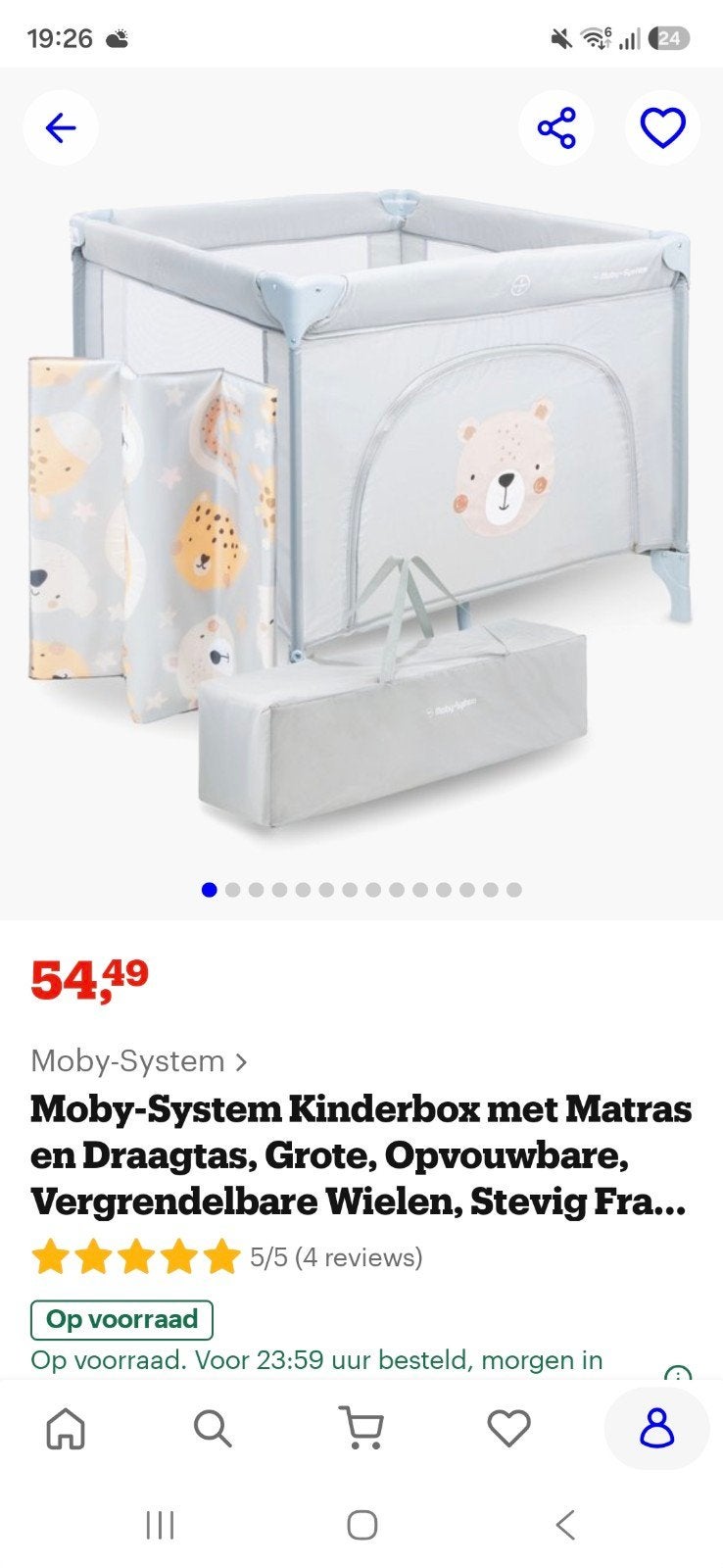 Moby-System Kinderbox met Matras en Draagtas, Ophalen, Gebruikt, Vierkant, Wieltjes