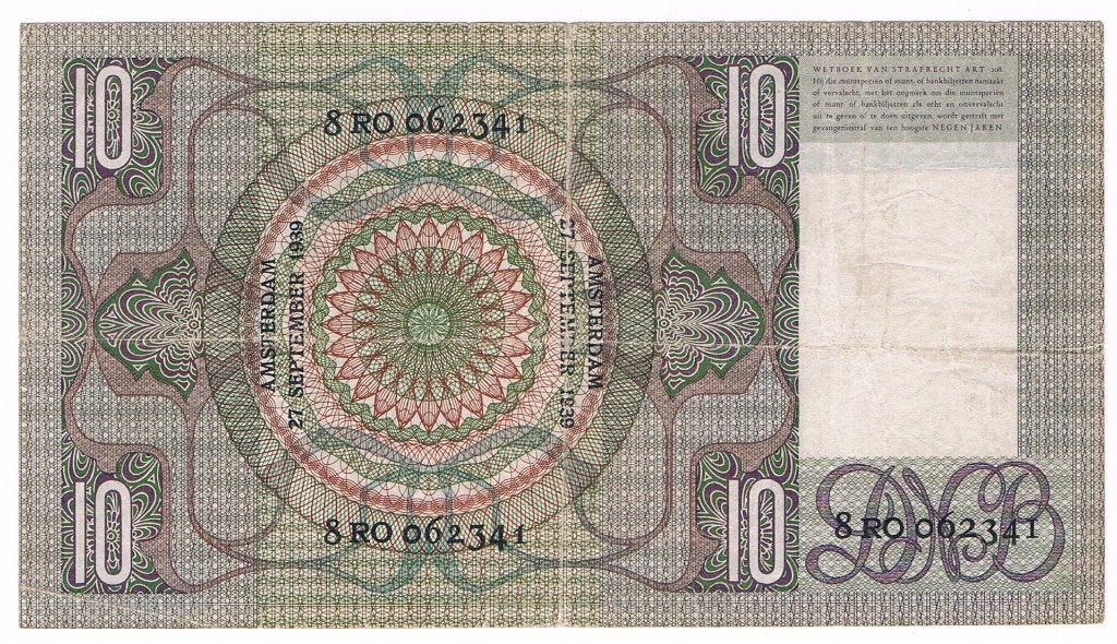 10 gulden 27 september 1939 Grijsaard, Ophalen of Verzenden, 10 gulden, Los biljet